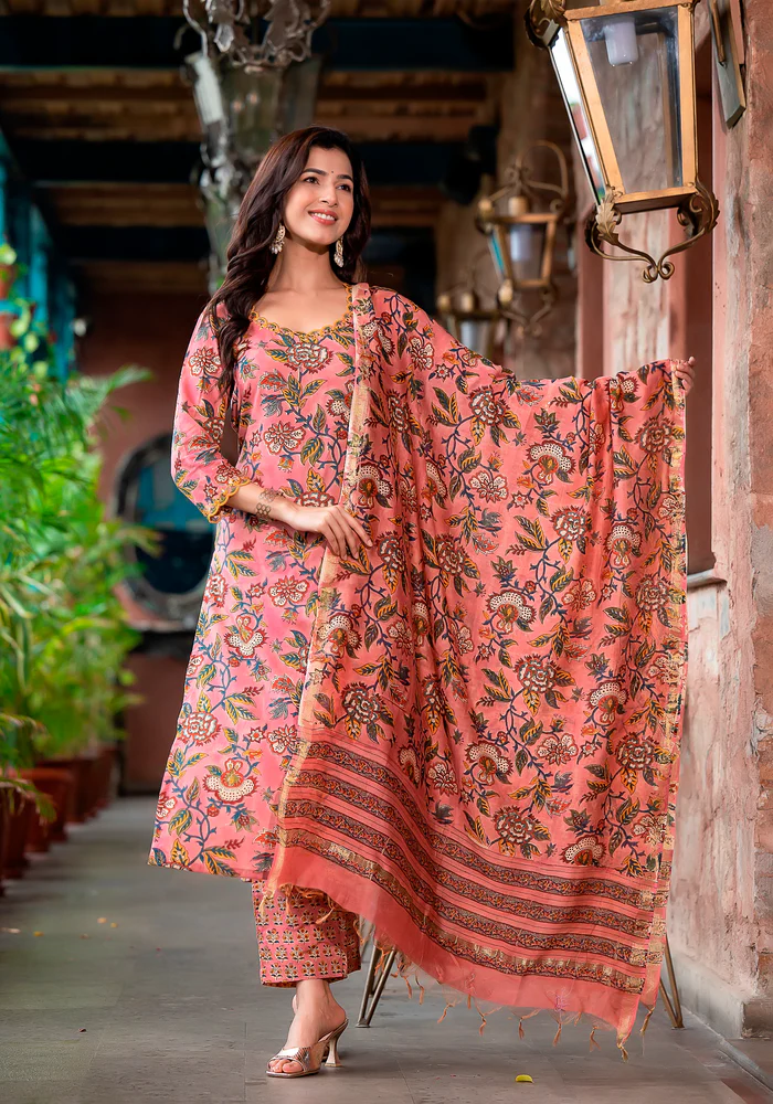 Iktara Embroidery Handblock kurta set