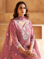 Rust Embroidered Straight Kurta Trousers With Dupatta set