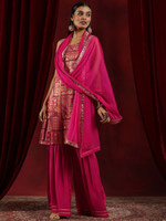 Pink Woven Design Silk Blend Straight Suit With Dupatta