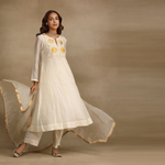 Ivory Brocade Patch Silk Chanderi Anarkali Suit Set