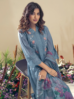 Blue Embroidered Straight Kurta Trousers With Dupatta Set