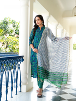 Ghazal Green Floral Handblock Chanderi Suit Set