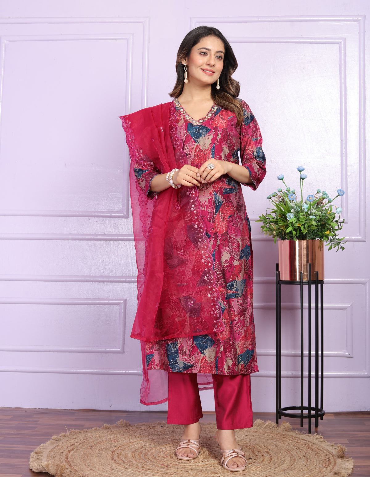 Modal Silk Printed Kurta Set With Dupatta