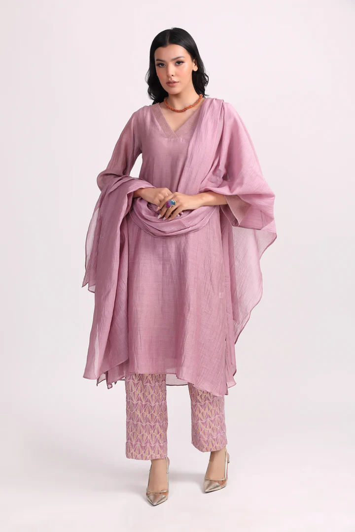 Lavender Chanderi Suit Set