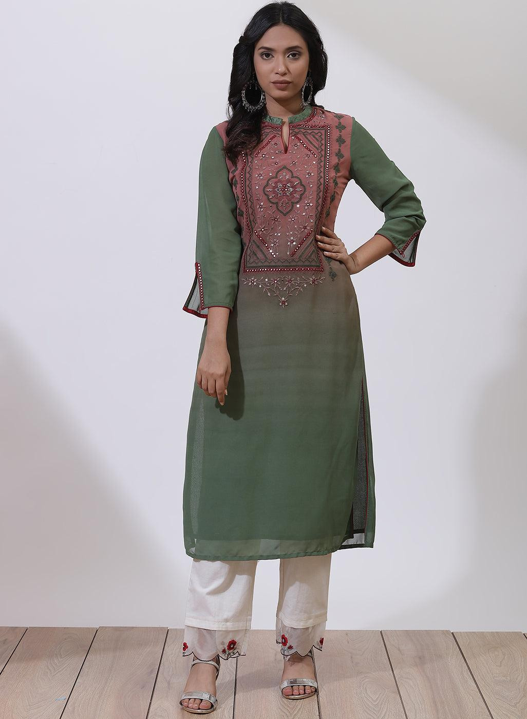 Brick Dust Dual Tone Collection Kurta Set With Embroidery