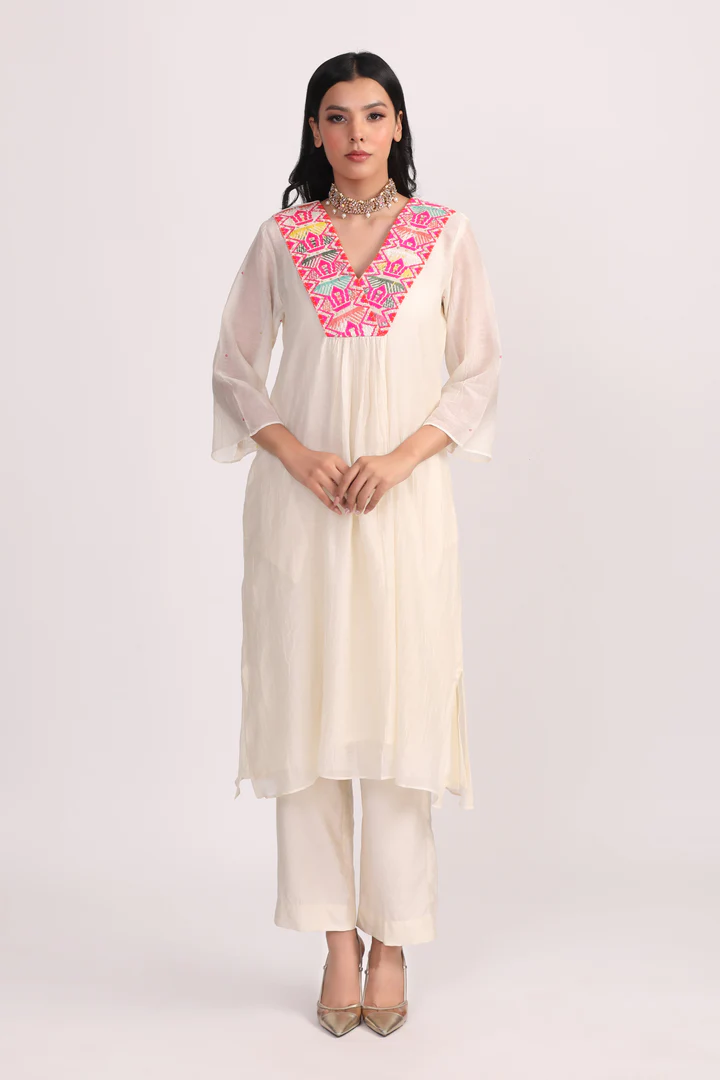 Ivory Boho Patch Work Chanderi Kurta Set