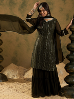 Green Embroidered Straight Kurta Sharara With Dupatta set