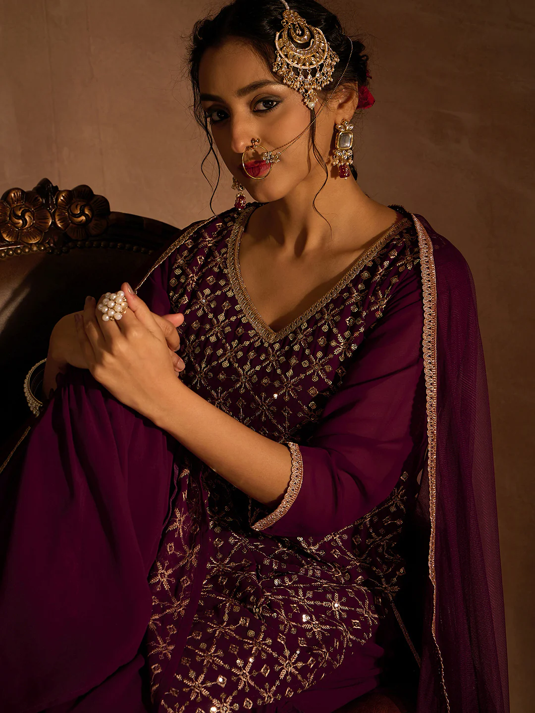 Embroidered Straight Kurta Sharara With Dupatta set