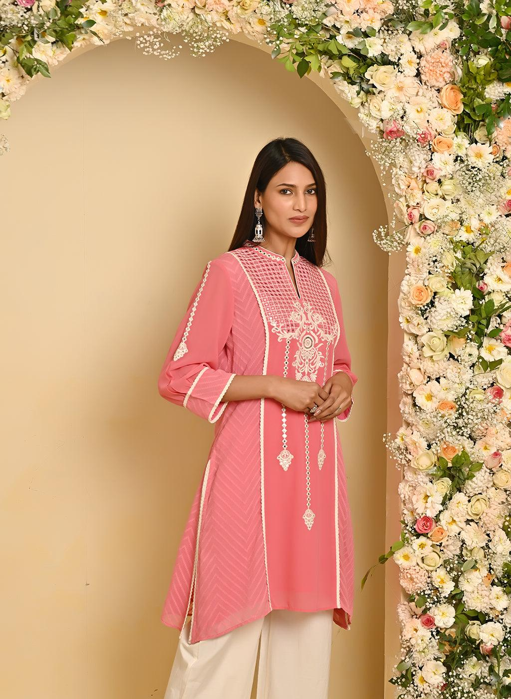 ink Embroidered Kurta Set with Asymmetrical Hemline