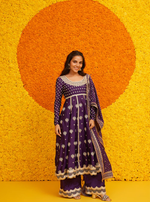 Organza Satin Palki Purple Kurta With Mulmul Organza Satin Palki Purple Pant