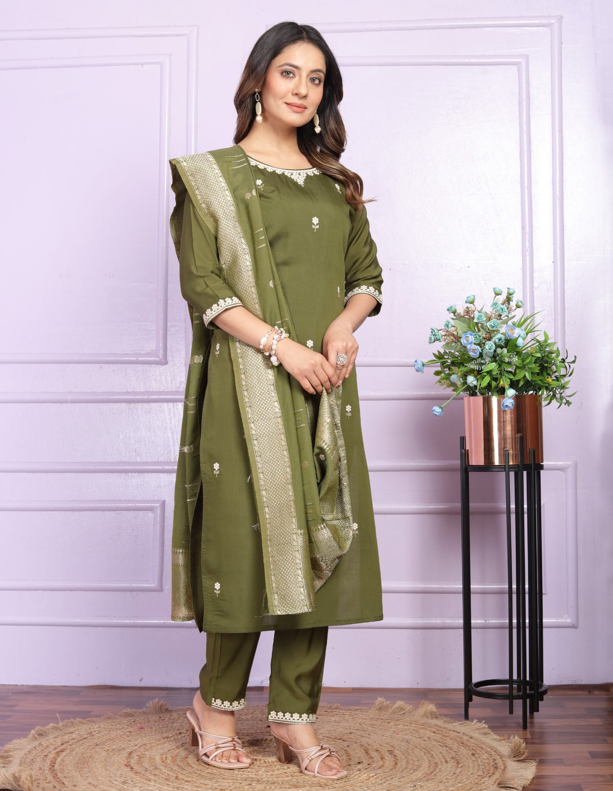 Viscos Silk Embroidered full stich Kurta Set With Dupatta