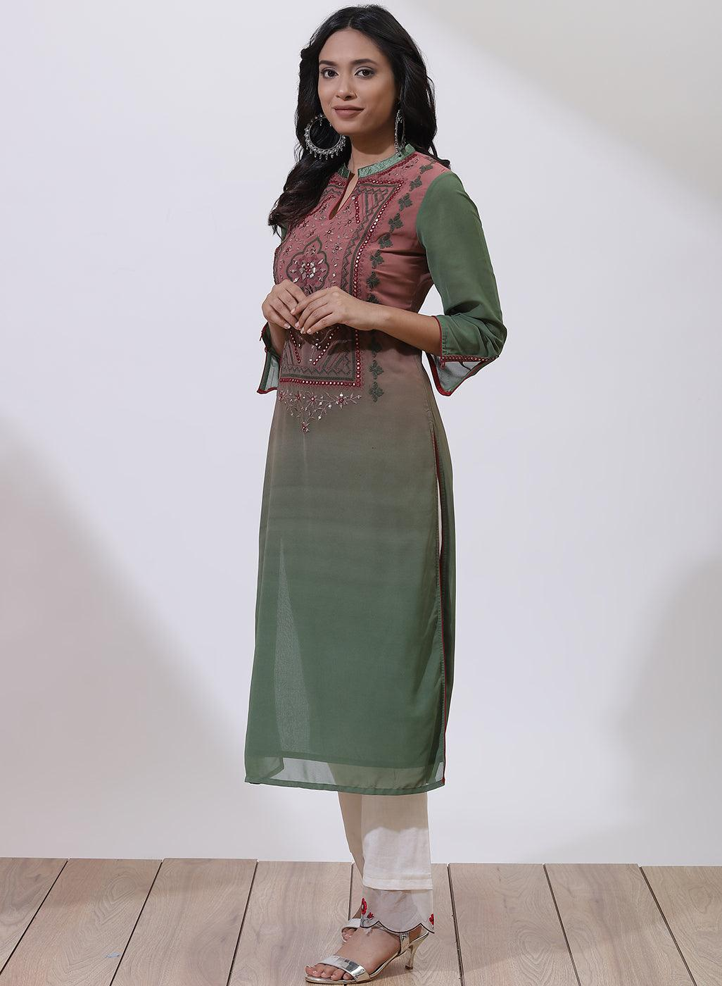 Brick Dust Dual Tone Collection Kurta Set With Embroidery