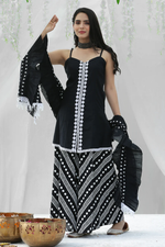 Black And White Halter Embroidered Kurta Set with Cotton Dupatta