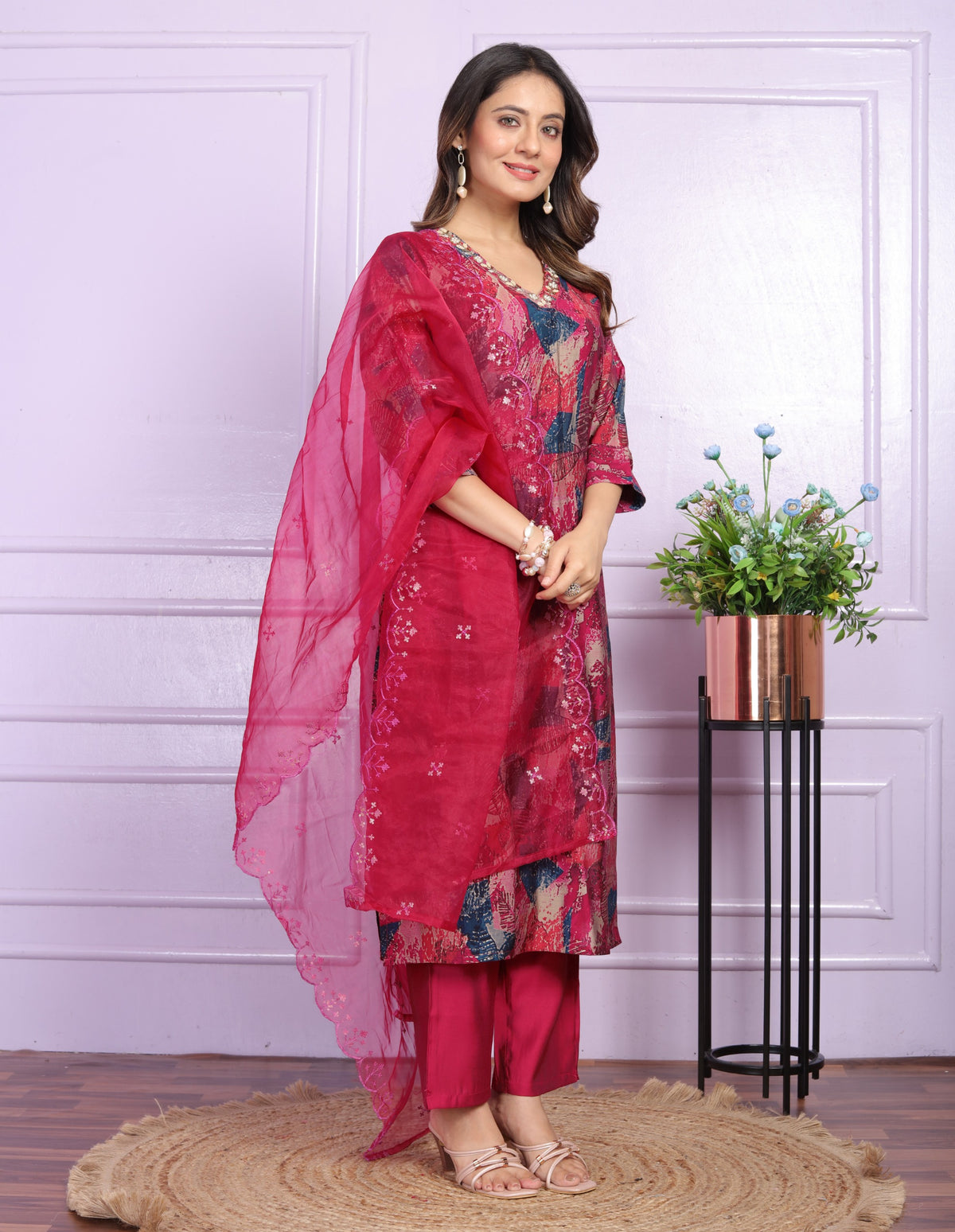 Modal Silk Printed Kurta Set With Dupatta