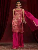 Pink Woven Design Silk Blend Straight Suit With Dupatta