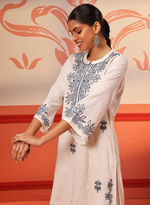 Embroidered Cotton Linen Designer Kurta Set for Women