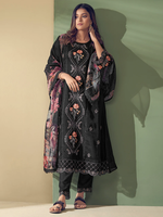 Black Embroidered Straight Kurta Trousers With Dupatta Set