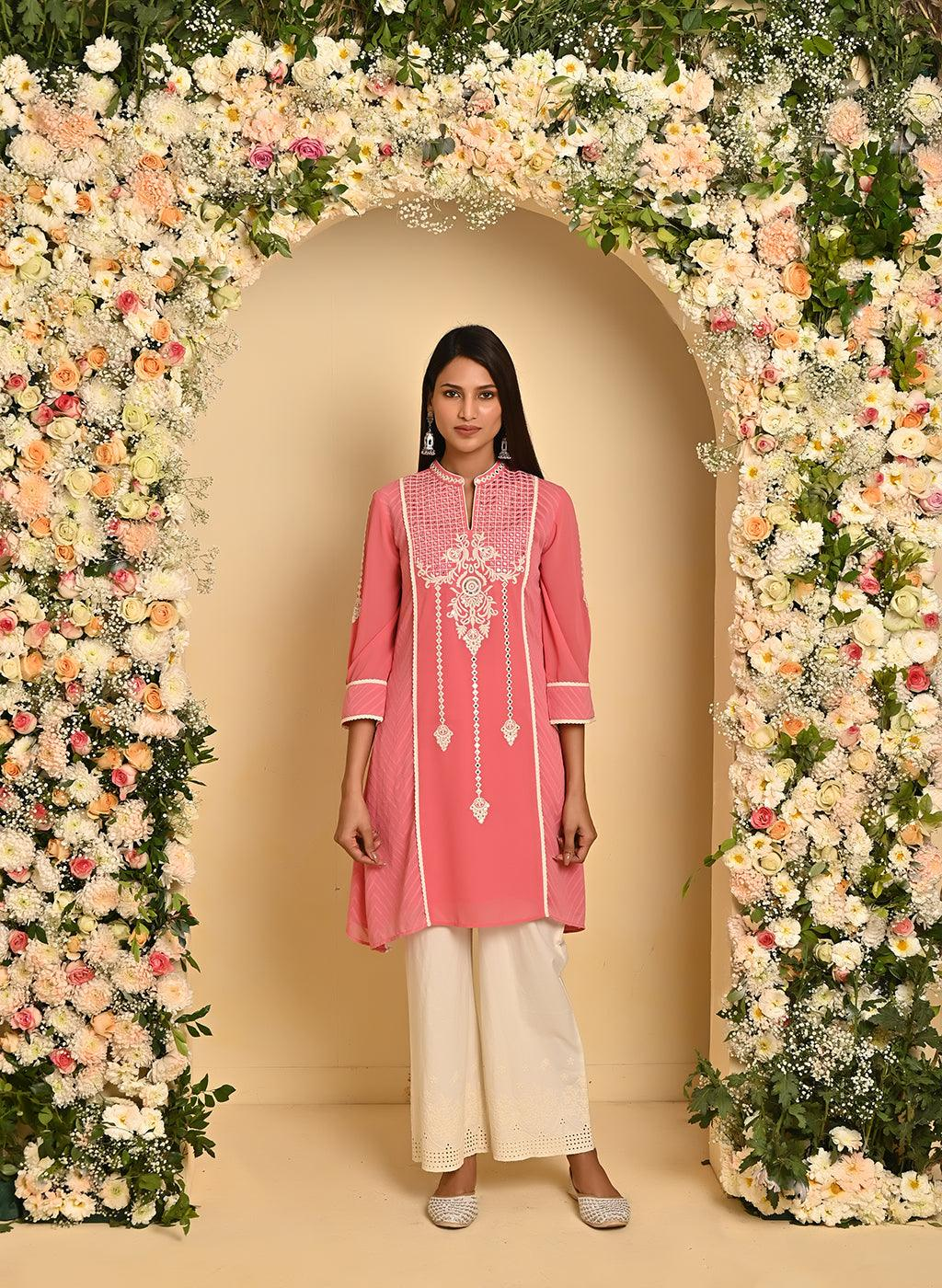 ink Embroidered Kurta Set with Asymmetrical Hemline