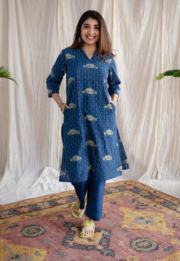 Mayra Ajrakh Cotton Hand Embroidered Kurta