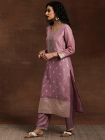 Silk Blend Straight Kurta With Palazzos & Dupatta