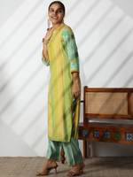 Yellow Printed Cotton Blend Straight Suit With Dupatta