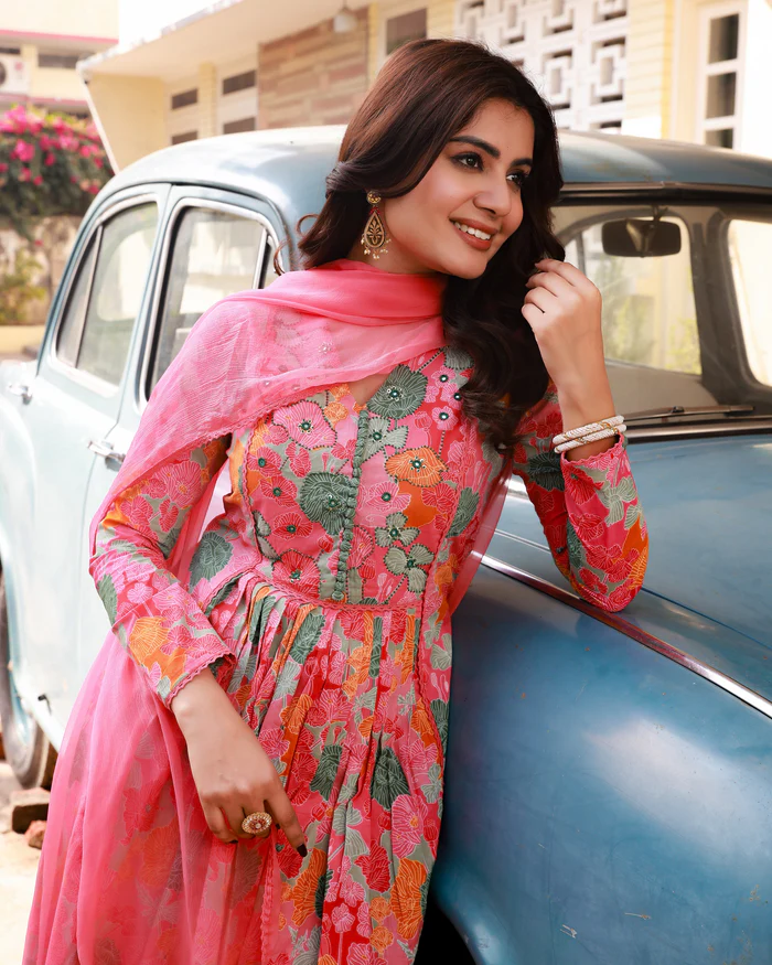 Pakiza Pink Embroidered Cotton Suit Set