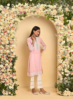 Pink Schiffli Embroidery Kurta Set with Mirror Work