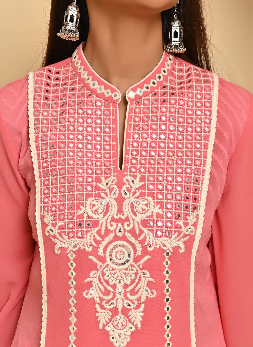 ink Embroidered Kurta Set with Asymmetrical Hemline