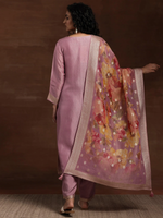 Silk Blend Straight Kurta With Palazzos & Dupatta