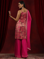 Pink Woven Design Silk Blend Straight Suit With Dupatta