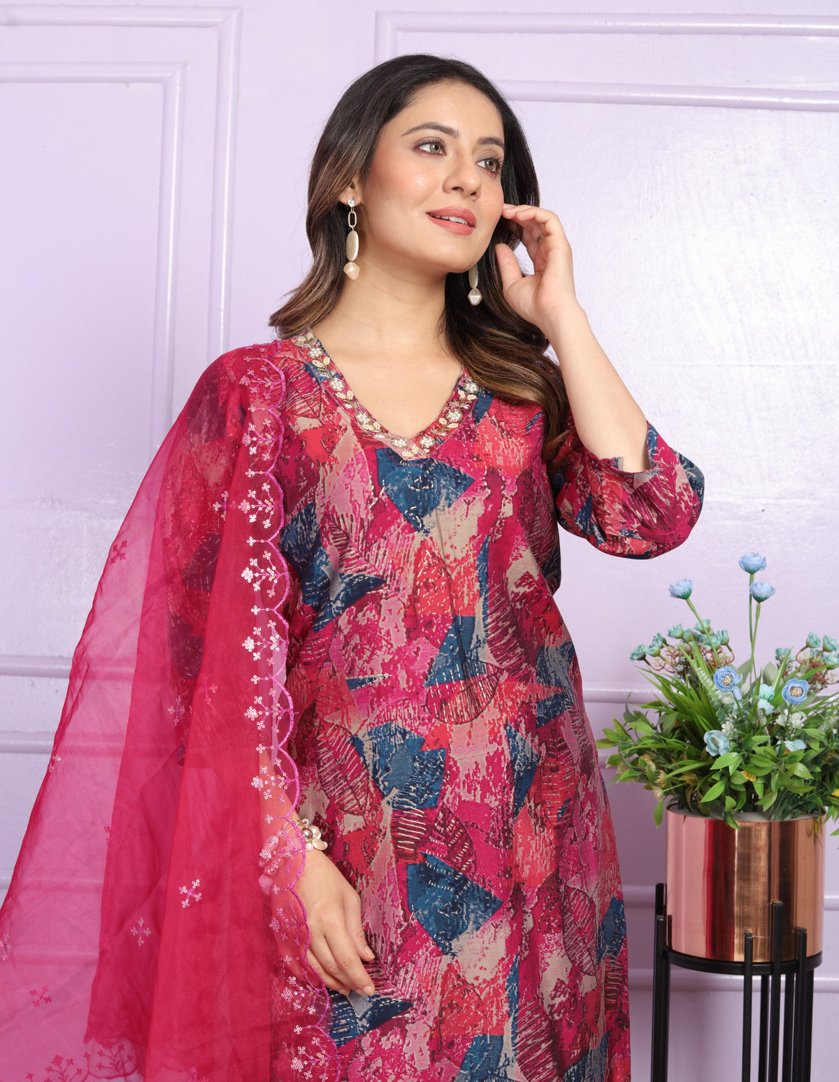 Modal Silk Printed Kurta Set With Dupatta