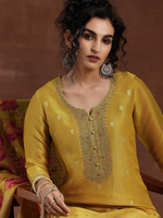 Mustard Woven Design Chanderi Silk Straight Suit With Dupatta