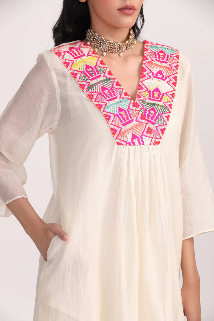 Ivory Boho Patch Work Chanderi Kurta Set