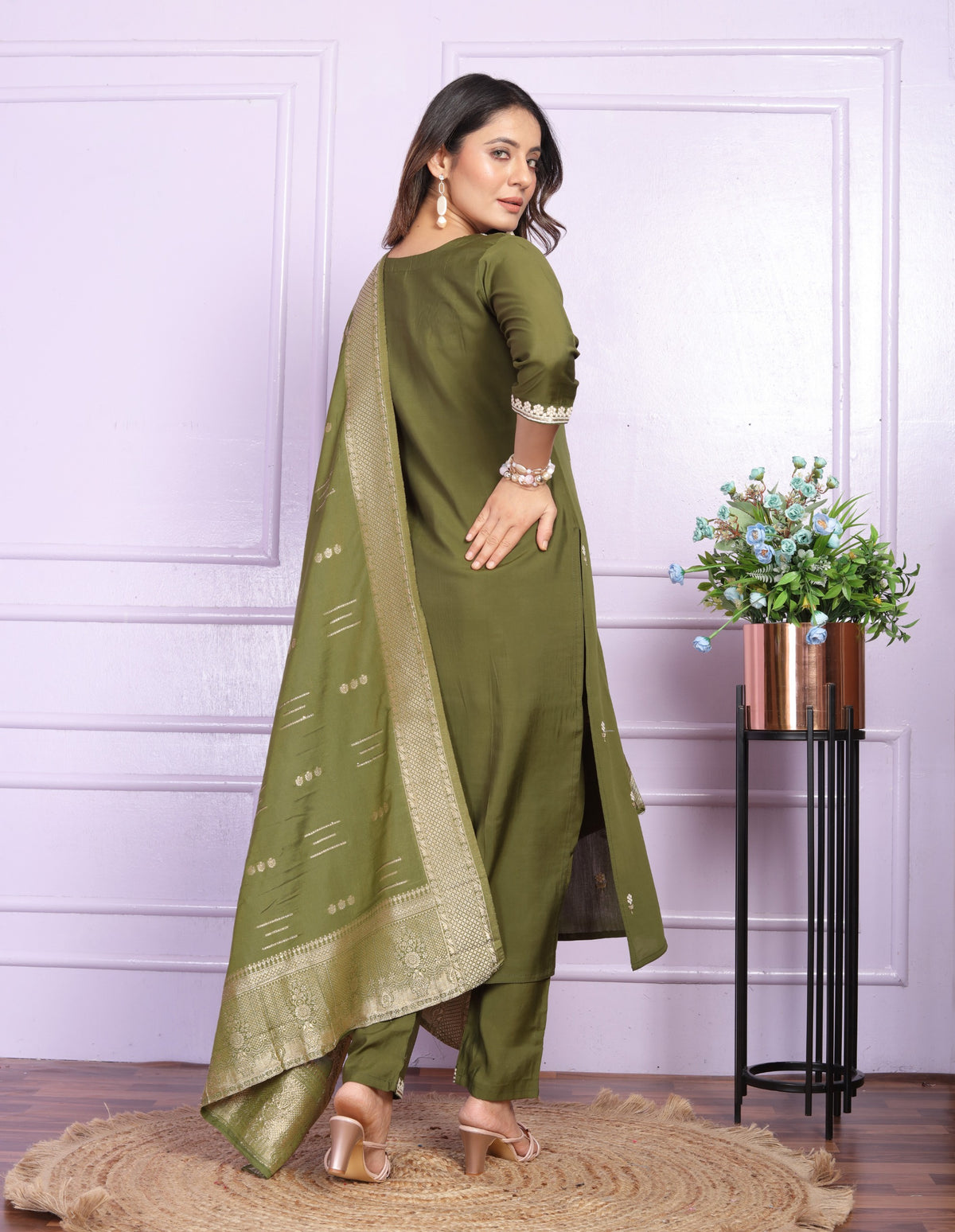 Viscos Silk Embroidered full stich Kurta Set With Dupatta