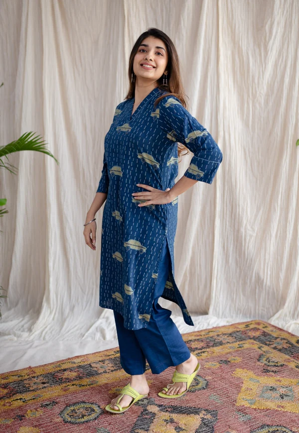 Mayra Ajrakh Cotton Hand Embroidered Kurta