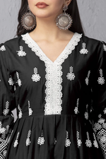 Black Chikankari Floral Motif Kurta Set