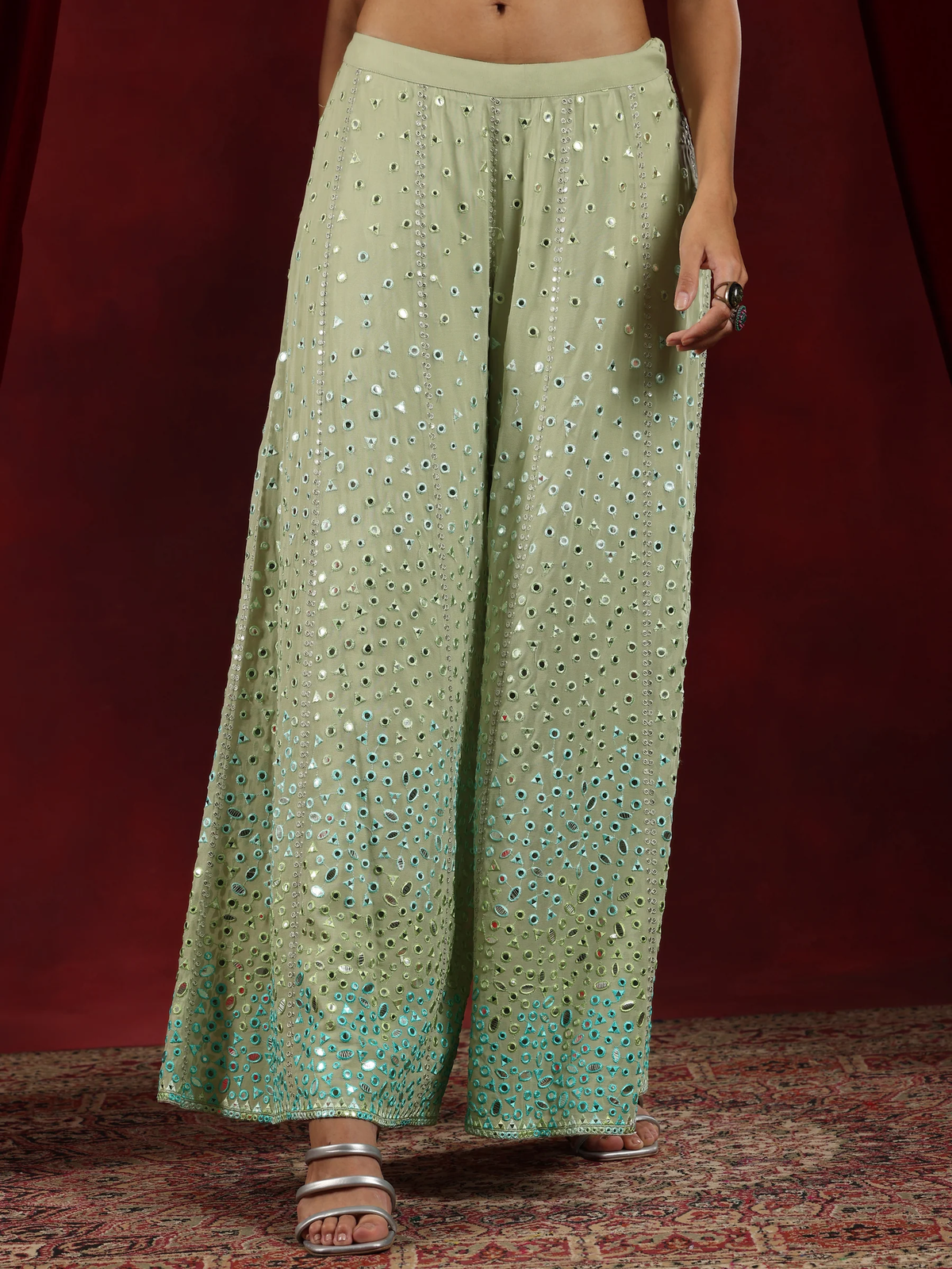 Green Embroidered Georgette Straight Suit With Dupatta