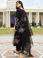 Black Embroidered A-Line Kurta Trousers With Dupatta set