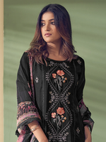 Black Embroidered Straight Kurta Trousers With Dupatta Set