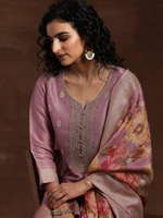 Silk Blend Straight Kurta With Palazzos & Dupatta