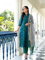 Ghazal Green Floral Handblock Chanderi Suit Set