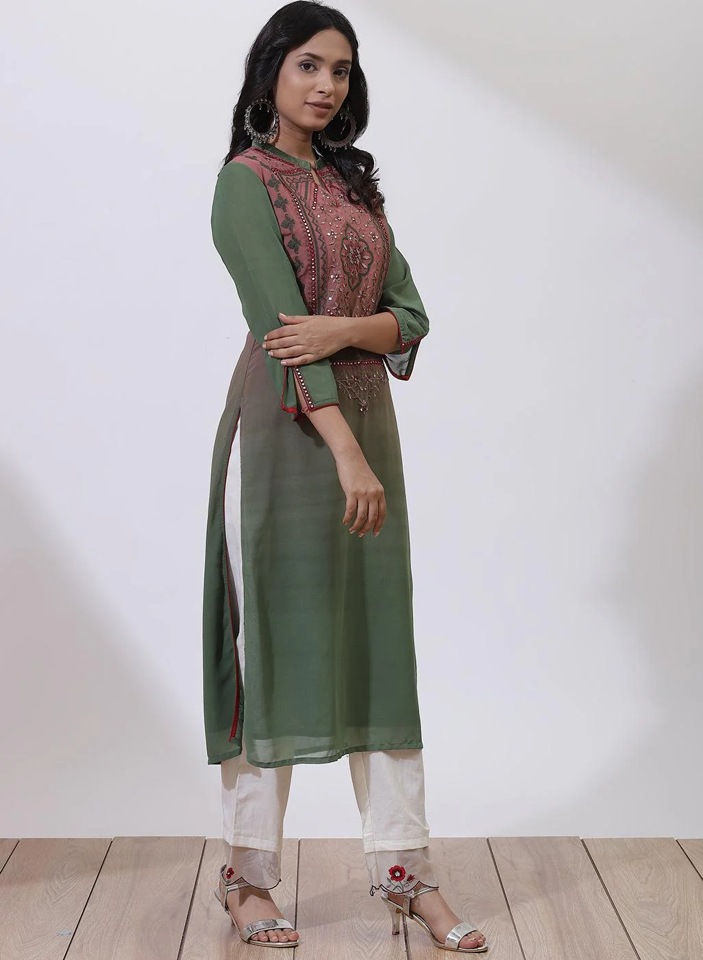 Brick Dust Dual Tone Collection Kurta Set With Embroidery