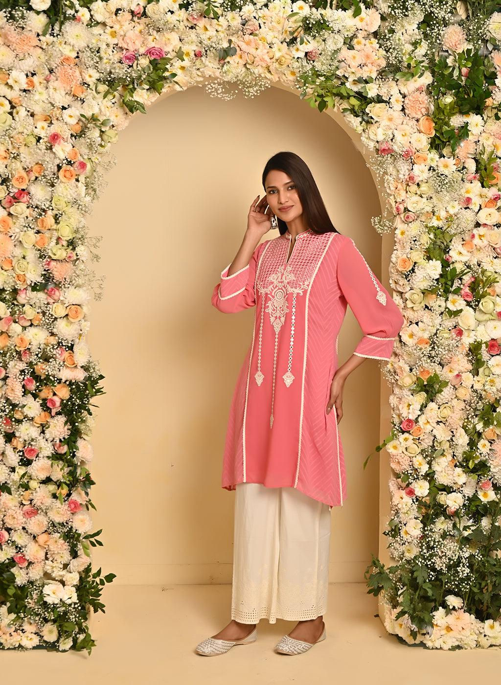 ink Embroidered Kurta Set with Asymmetrical Hemline