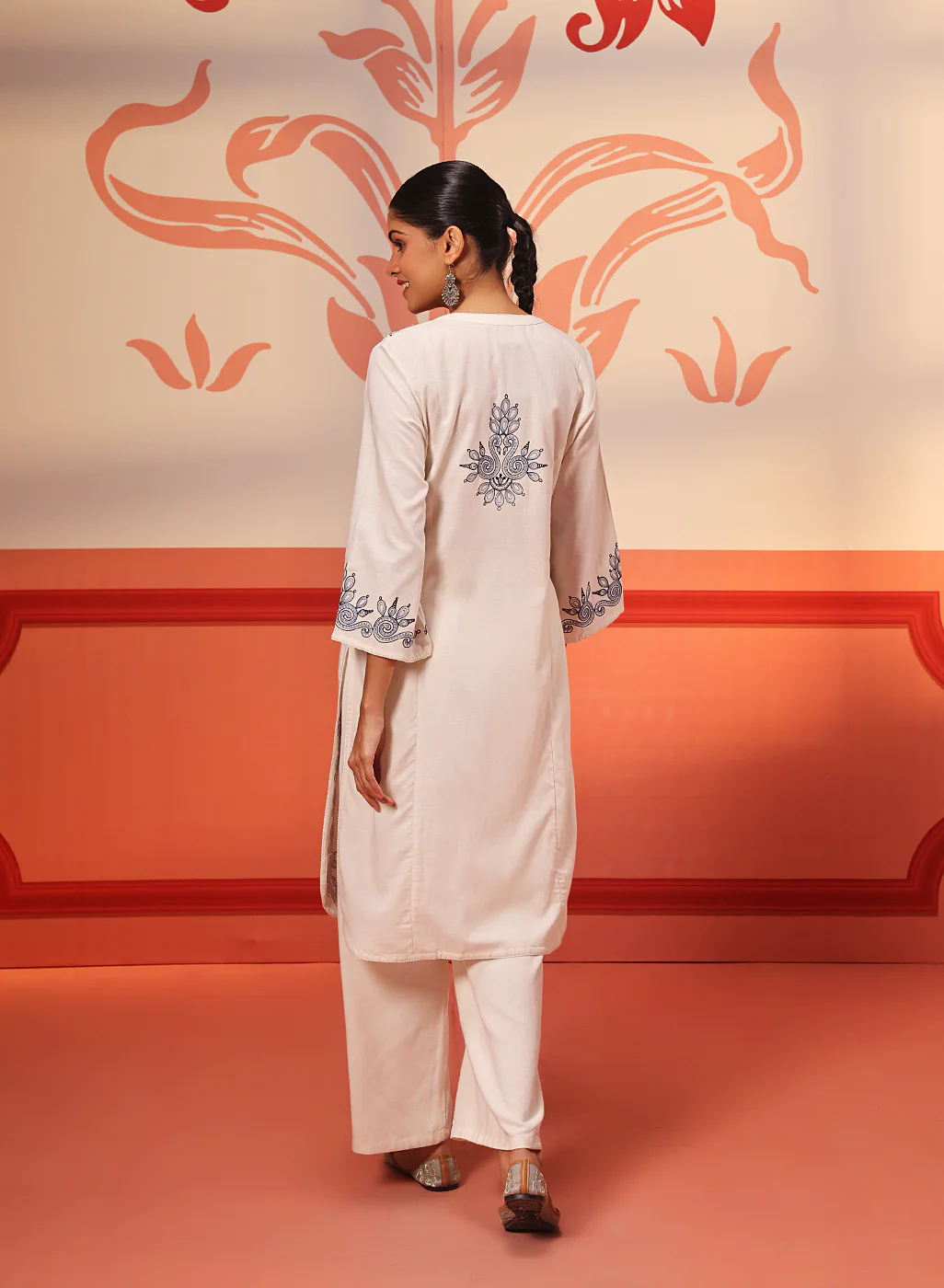 Embroidered Cotton Linen Designer Kurta Set for Women