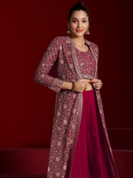 Pink Embellished Silk Blend Co-Ords With Shrug