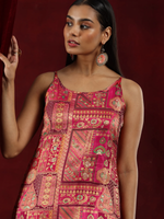 Pink Woven Design Silk Blend Straight Suit With Dupatta