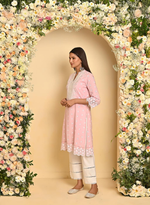 Pink Schiffli Embroidery Kurta Set with Mirror Work