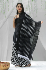 Black And White Halter Embroidered Kurta Set with Cotton Dupatta