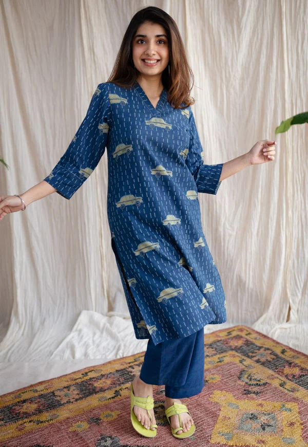 Mayra Ajrakh Cotton Hand Embroidered Kurta