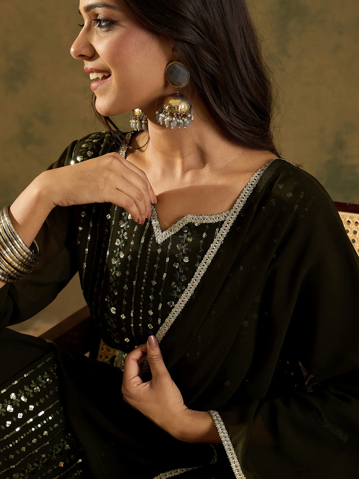 Green Embroidered Straight Kurta Sharara With Dupatta set